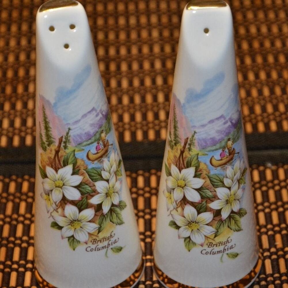 Vintage Sandford Fine Bone China  Salt and Pepper Shakers White Gold England